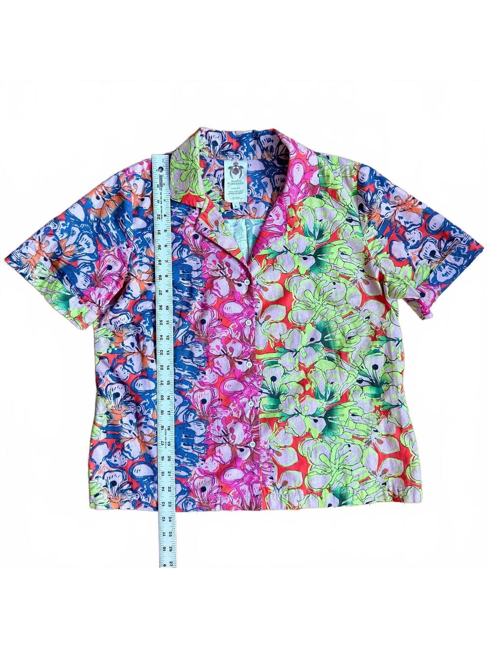 Roopa Pemmaraju for Anthropologie Rainbow Floral Buttondown Short Sleeve Camp L - Picture 6 of 7